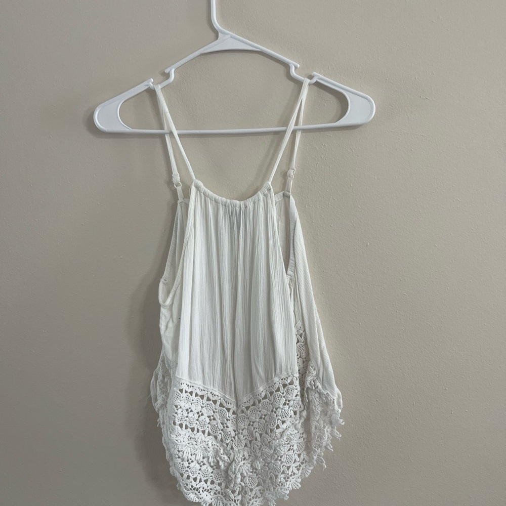 Charlotte Russe White Lace Hem Tank Top